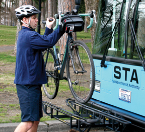Step Eight. Lower the retaining bar from the front tire and lift your bikd off the rack.