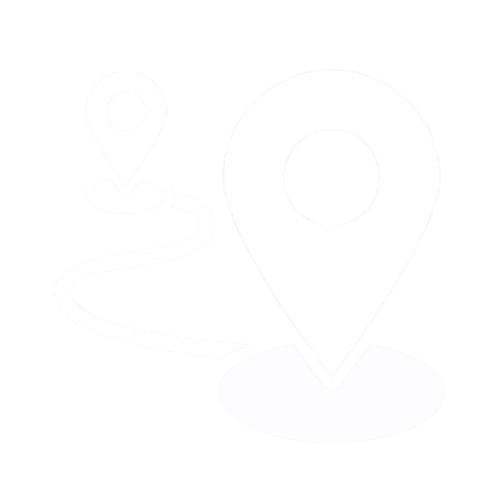Two map pins linked by a curved path, representing a route or journey.