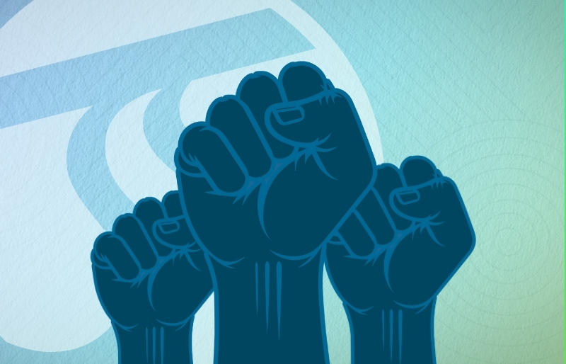 Three raised fists in solidarity.