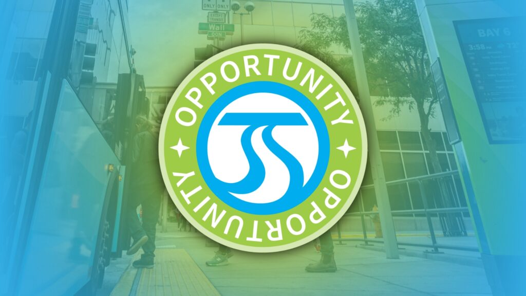 STA Opportunity Reduced Fare pilot program icon placed over an image of people boarding a bus at STA Plaza.