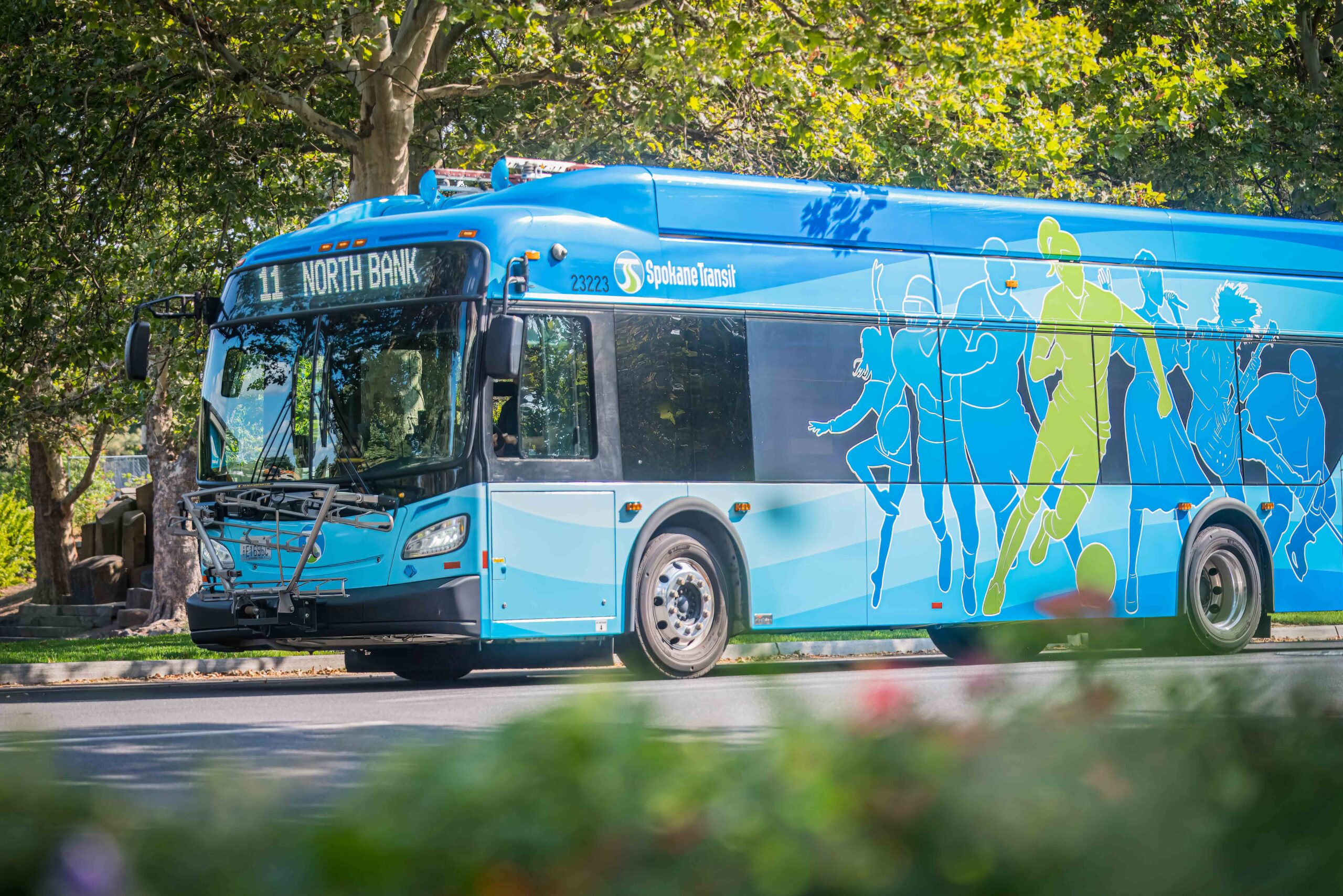 Route 11-North Bank Downtown Shuttle with special soccer-themed livery wrap.