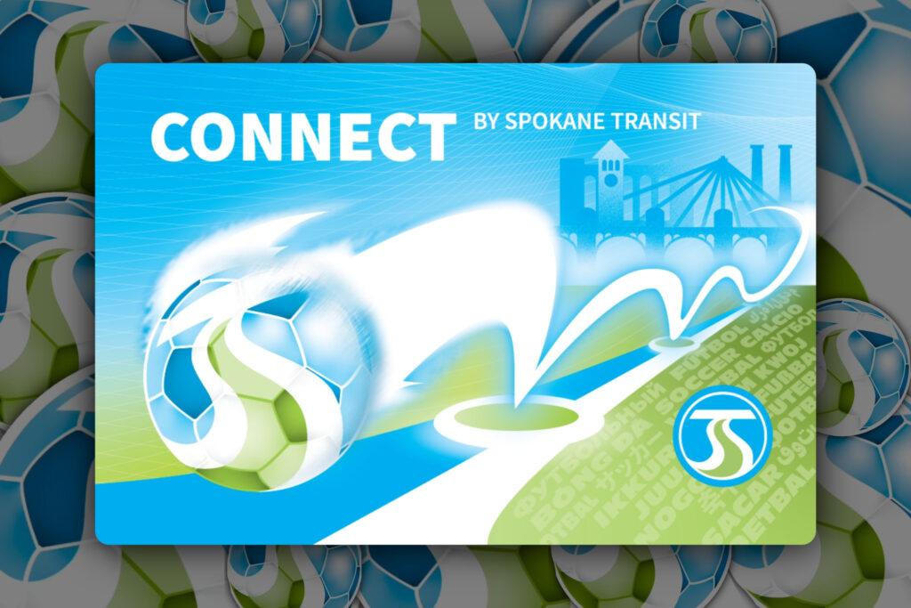 Limited edition Summer of Soccer Connect card with an STA soccer ball and transparent words of "soccer" in various languages.