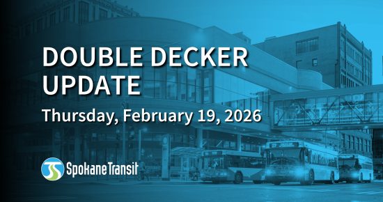 DOUBLE DECKER UPDATE, Thursday, February 19, 2026, with STA buses at STA Plaza in the background.